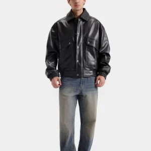 Faux Leather Bomber Jacket