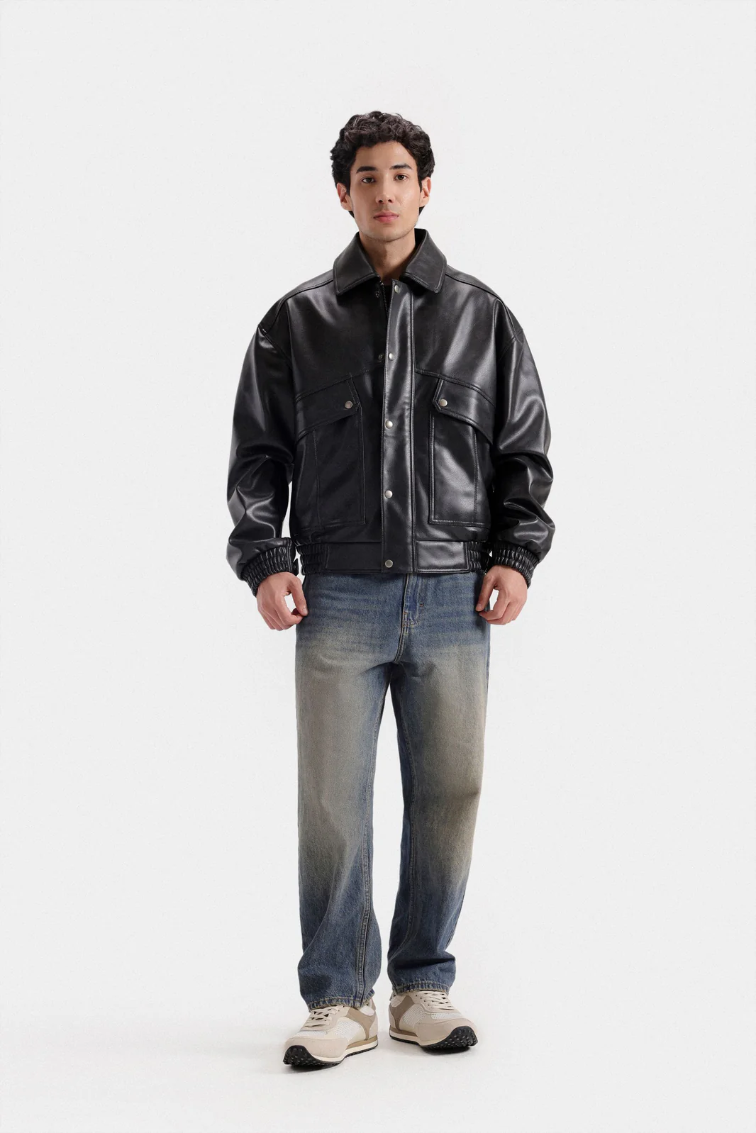 Faux Leather Bomber Jacket